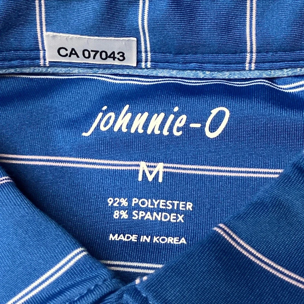 Johnnie-O Polo Shirt Performance Striped Short Sleeve Blue Golf Mens Medium